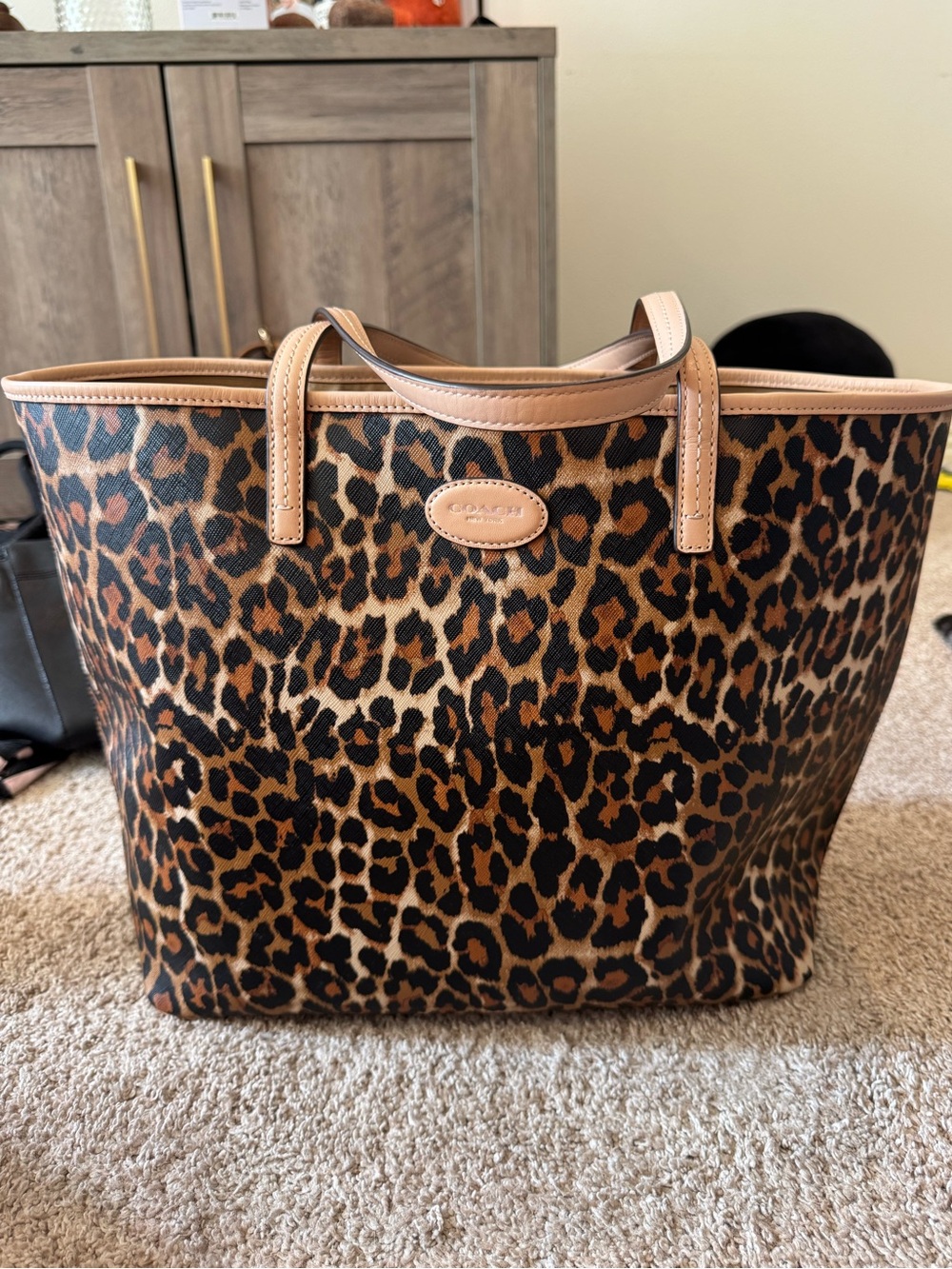 Coach Leopard Print Tote in Brown and Tan